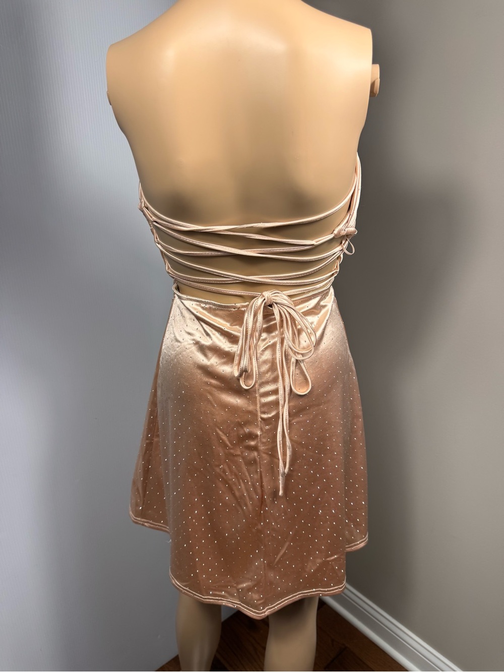✨ Champagne Rhinestone Strapless Mini Dress ✨ - Picture 4 of 5